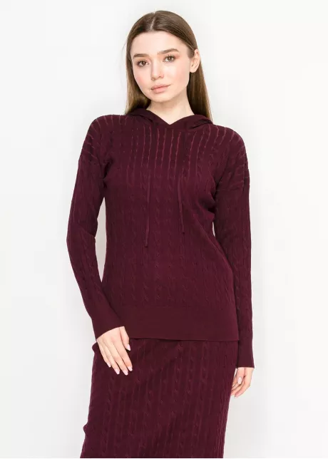 Cable Knit Burgundy Hoodie