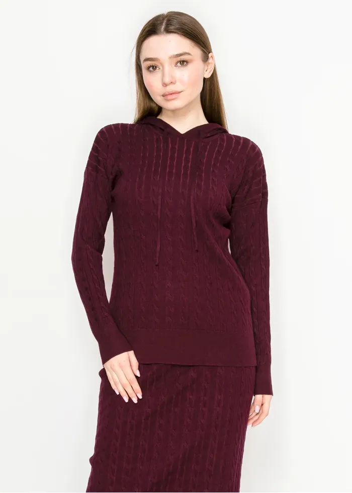 Cable Knit Burgundy Hoodie