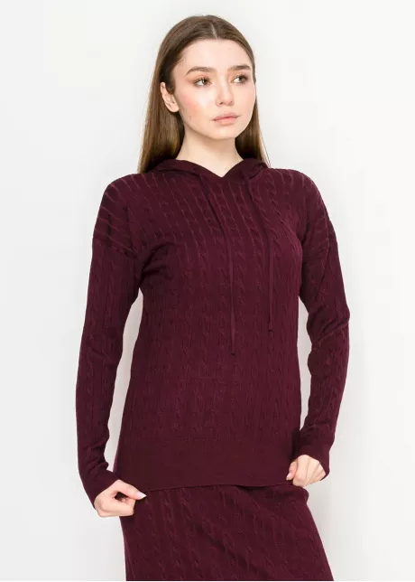 Cable Knit Burgundy Hoodie