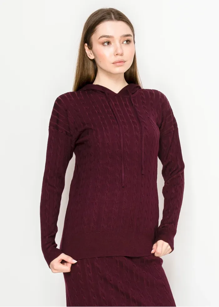 Cable Knit Burgundy Hoodie
