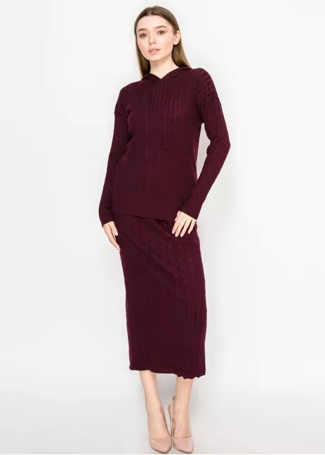 Cable Knit Burgundy Hoodie