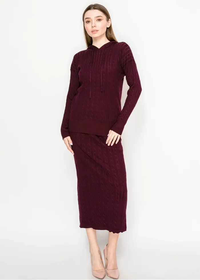 Cable Knit Burgundy Hoodie