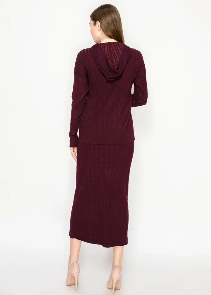 Cable Knit Burgundy Hoodie