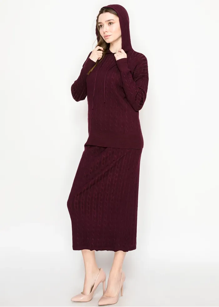 Cable Knit Burgundy Hoodie