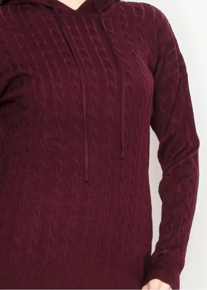 Cable Knit Burgundy Hoodie