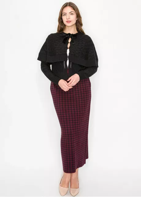 Black Cable Knit Sweater with Cape Overlay