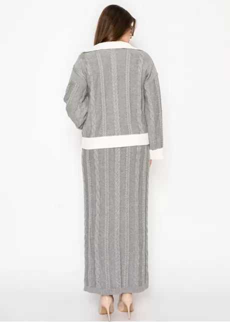 Contrast Trim Cable Sweater in Light Grey