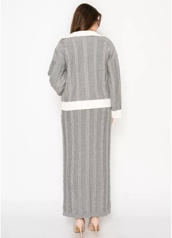 Grey Cable Knit Sweater & Skirt Set