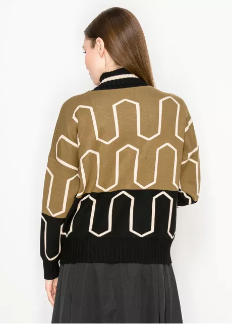 Olive Black Patterned Mock Neck Sweater