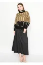 Olive Black Patterned Mock Neck Sweater