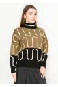 Olive Black Patterned Mock Neck Sweater