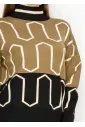 Olive Black Patterned Mock Neck Sweater