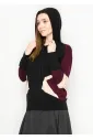 Black and Burgundy Colorblock Knit Hoodie