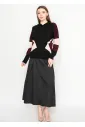 Black and Burgundy Colorblock Knit Hoodie