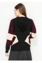 Black and Burgundy Colorblock Knit Hoodie