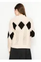 Open-Stitch Knit Sweater in Cream & Black