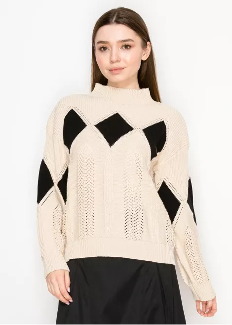 Open-Stitch Knit Sweater in Cream & Black Open-Stitch Knit Sweater in Cream & Black