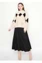 Open-Stitch Knit Sweater in Cream & Black