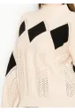 Open-Stitch Knit Sweater in Cream & Black