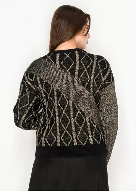 Black Sweater with Gold Knit Accents
