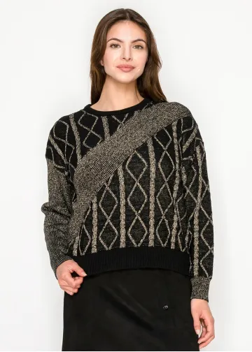 Black Sweater with Gold Knit Accents