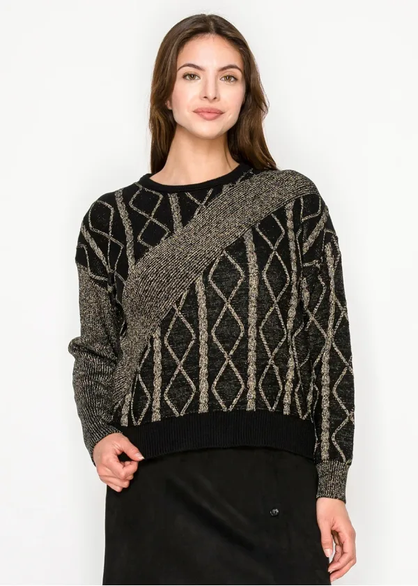 Black Sweater with Gold Knit Accents