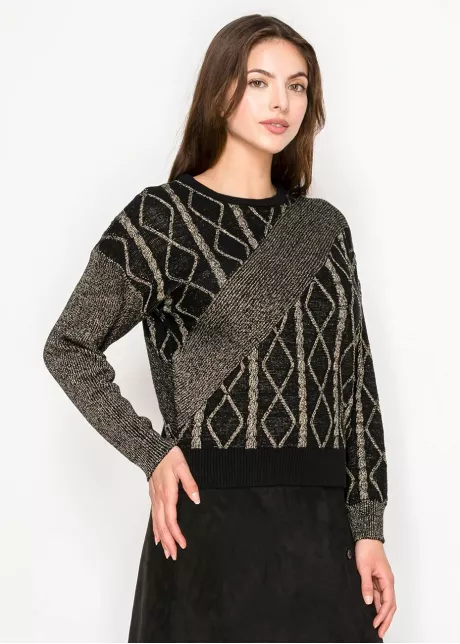 Black Sweater with Gold Knit Accents