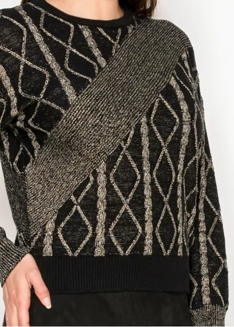 Black Sweater with Gold Knit Accents