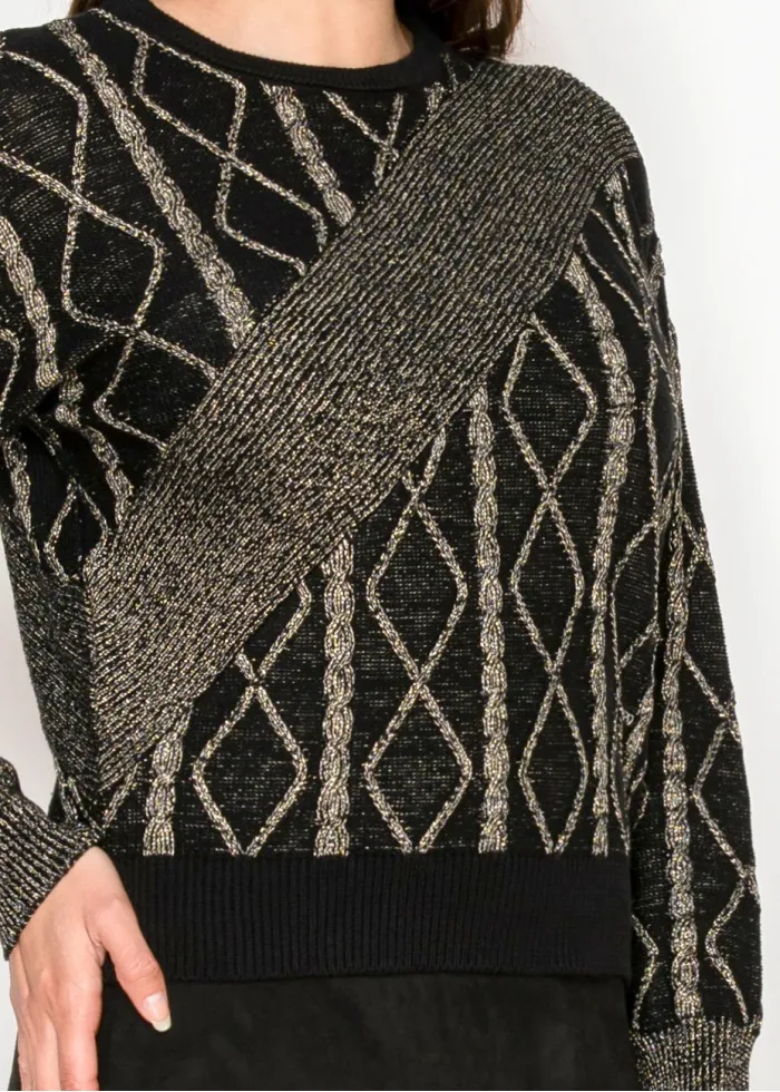 Black Sweater with Gold Knit Accents