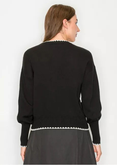 Black Cardigan with White Flower Accents