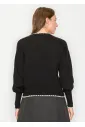 Black Cardigan with White Flower Accents