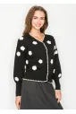 Black Cardigan with White Flower Accents