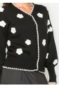 Black Cardigan with White Flower Accents