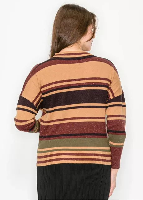 Multi-Stripe Crossover Knit Sweater