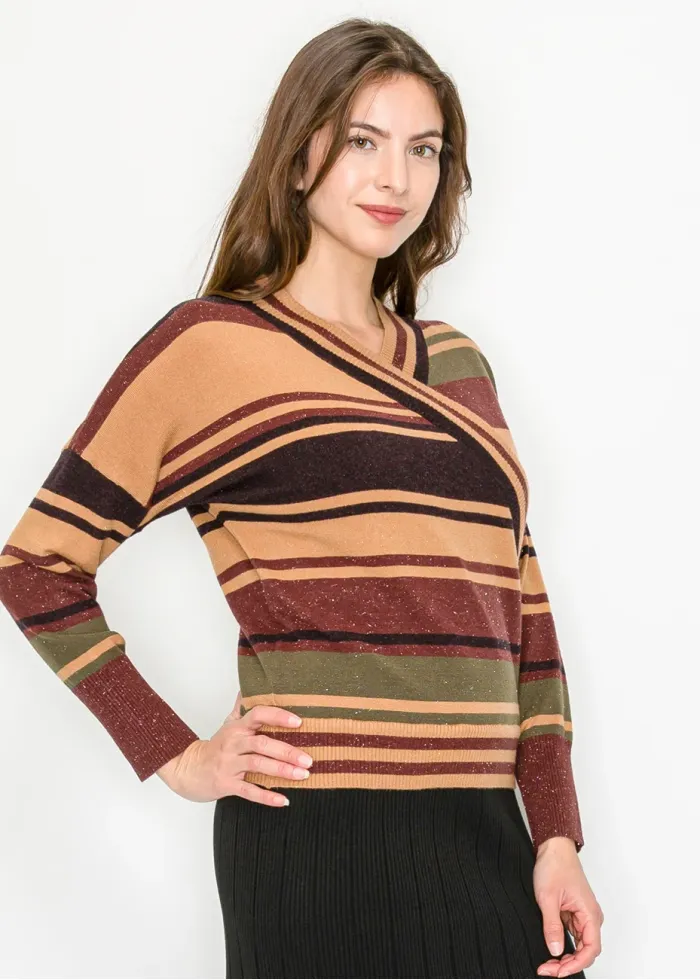 Multi-Stripe Crossover Knit Sweater