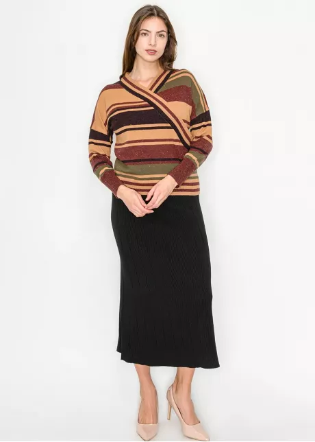 Multi-Stripe Crossover Knit Sweater