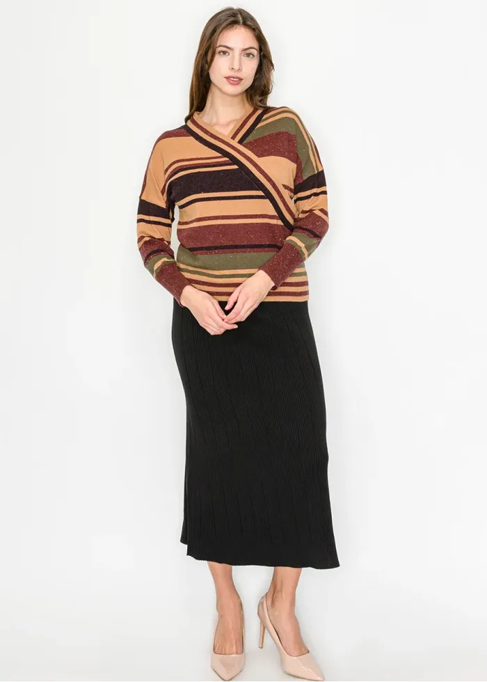 Multi-Stripe Crossover Knit Sweater