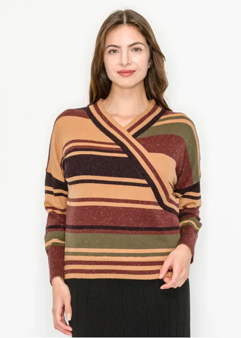 Multi-Stripe Crossover Knit Sweater