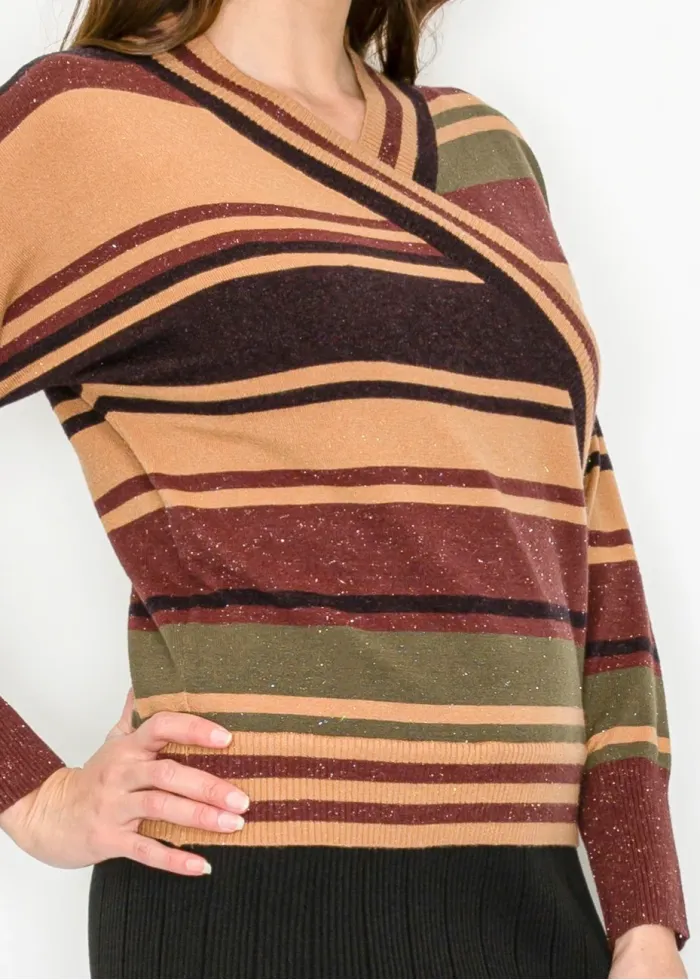 Multi-Stripe Crossover Knit Sweater