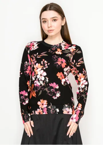 Black Floral Crewneck Sweater