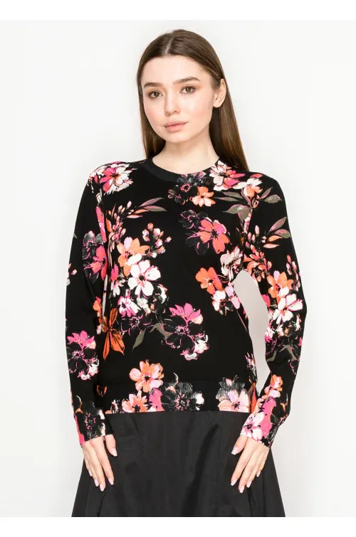 Black Floral Crewneck Sweater