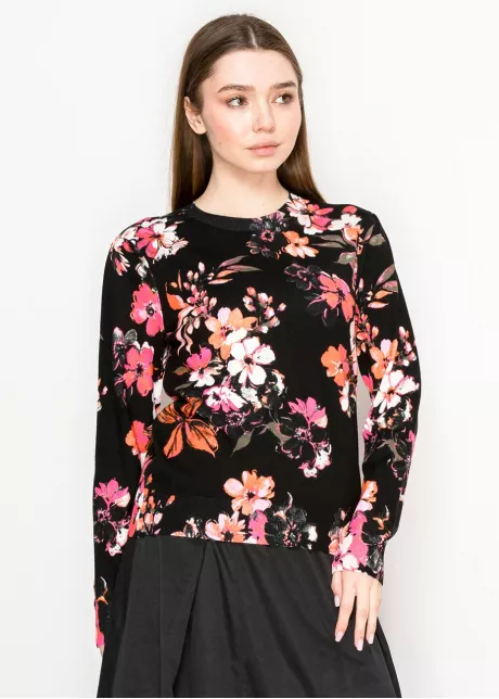 Black Floral Crewneck Sweater