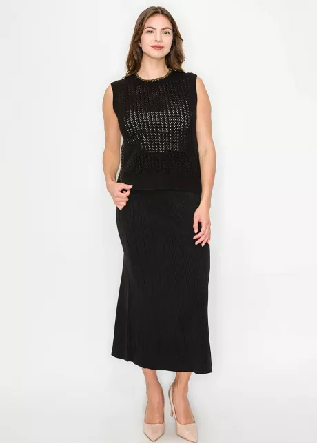 Black Open-Knit Vest with Contrast Trim
