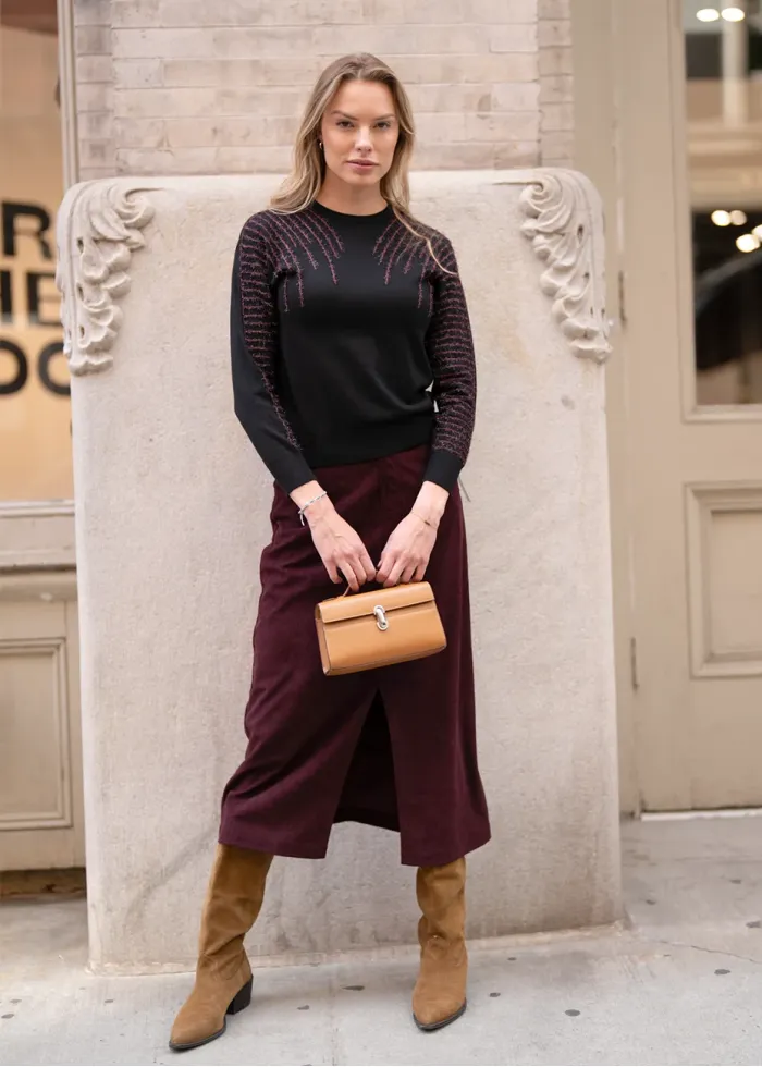 Burgundy Mood Outfit with Black Knit