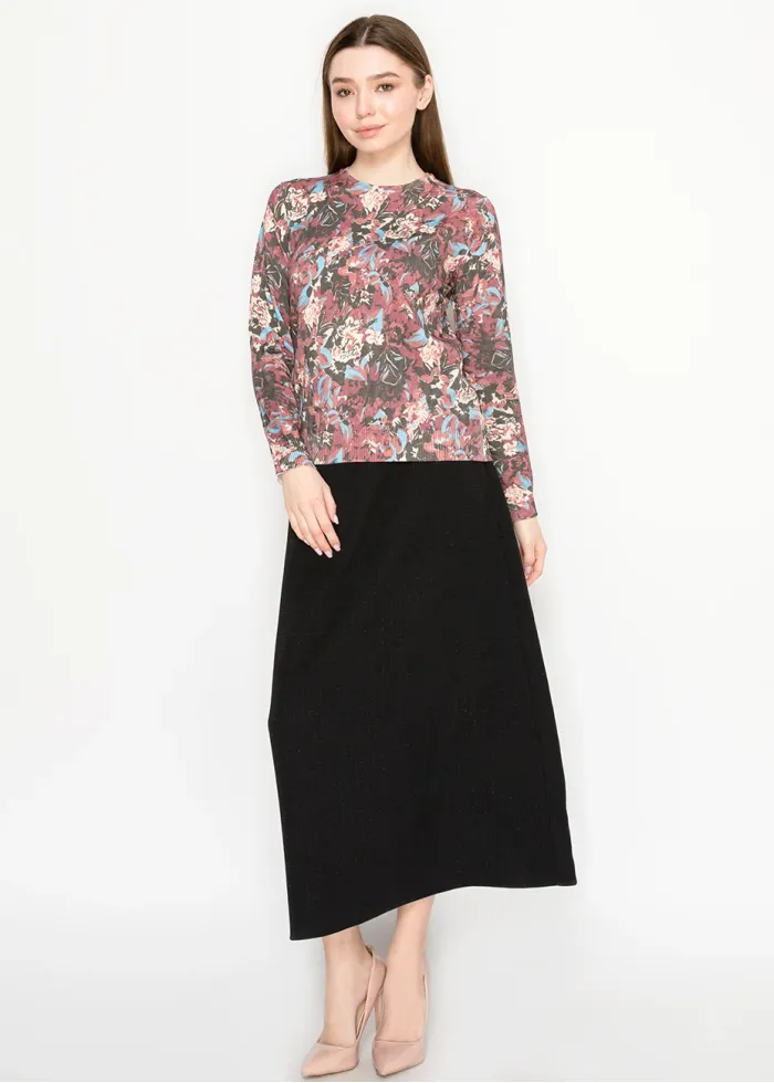 Abstract Floral Sweater in Burgundy Mix