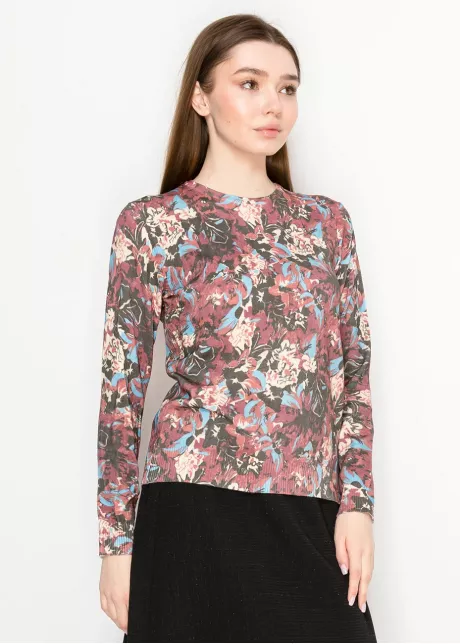 Abstract Floral Sweater in Burgundy Mix