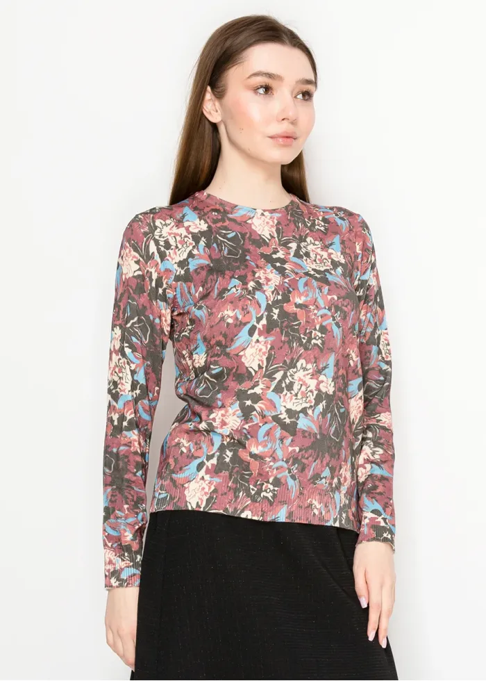 Abstract Floral Sweater in Burgundy Mix