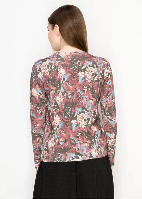 Abstract Floral Sweater in Burgundy Mix
