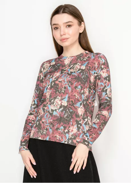 Abstract Floral Sweater in Burgundy Mix