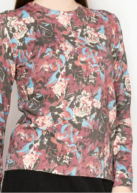 Abstract Floral Sweater in Burgundy Mix